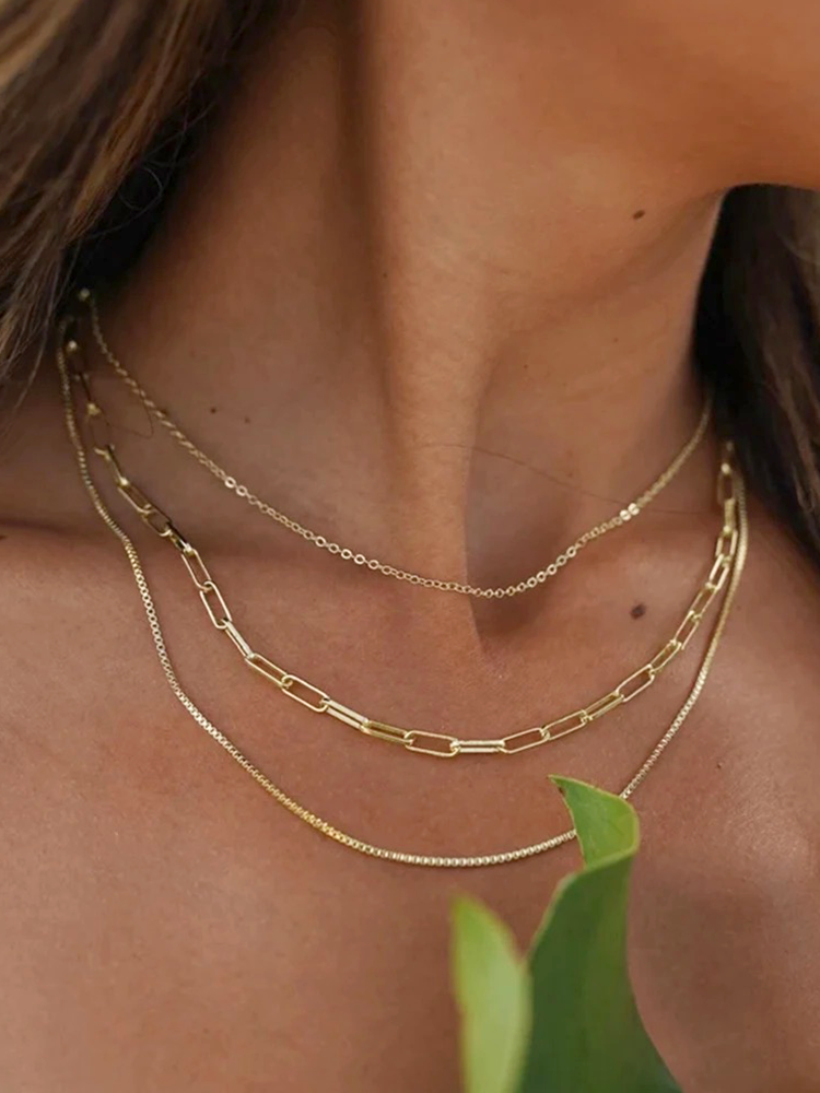 Gold Triple Layer Necklace – 3-Strand Layered Chain Necklace