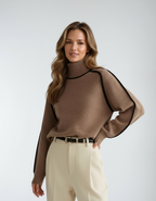 Women's High-Neck Sweater with Decorative Seam Detailing