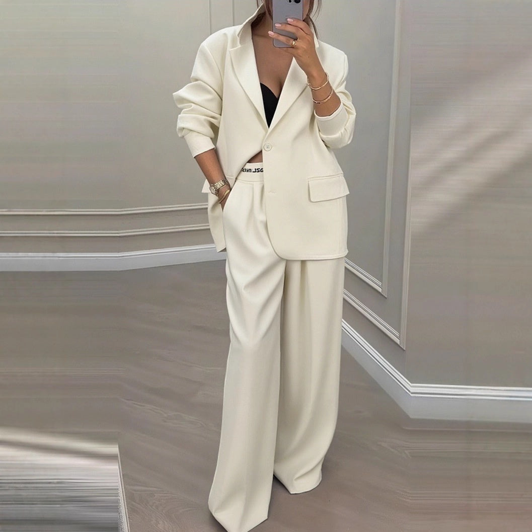 Women's Elegant Tailored Blazer and Wide Leg Trouser Suit