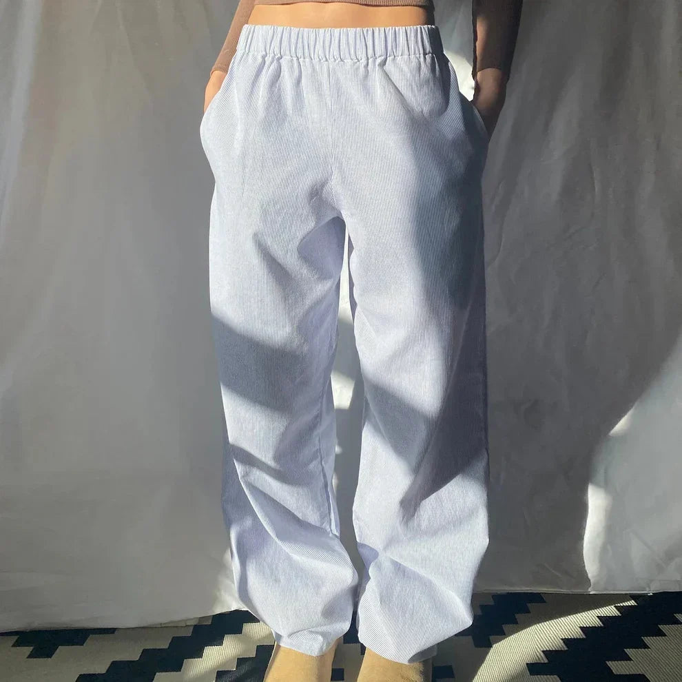 Women's Lightweight High-Waisted Wide-Leg Trousers – Elastic-Waist Cotton-Blend Style for Spring Summer Travel and Everyday Casual Wear