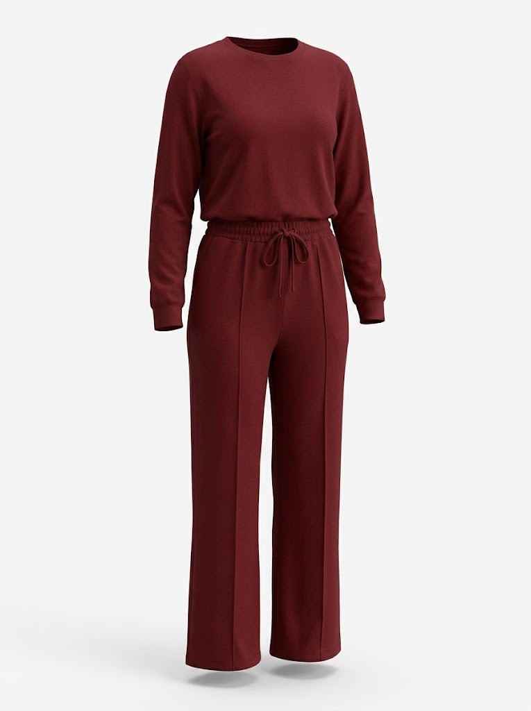 Women's Drawstring Trouser Co-Ord Set – Relaxed Long-Sleeve Top