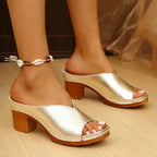 Metallic Block-Heel Mule Sandals