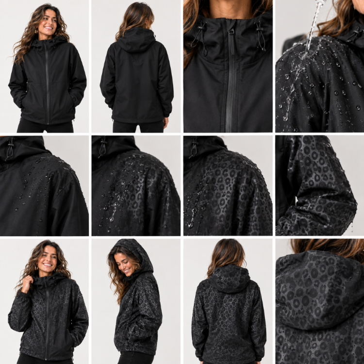Women's Hooded Rain Jacket with Hidden Leopard Print – Water-Repellent