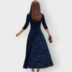 Velvet Jacquard Midi Dress V-Neck Flared | Meave & Ivy