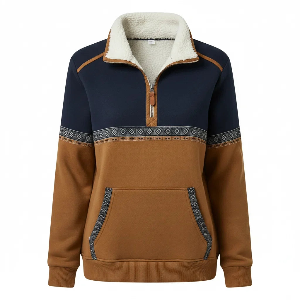 Women's Sherpa Collar Sweatshirt – Printed Quarter-Zip Layer