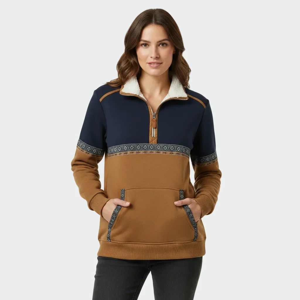Women's Sherpa Collar Sweatshirt – Printed Quarter-Zip Layer