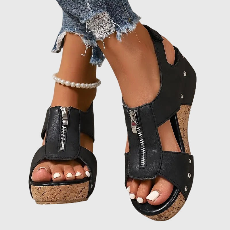 Women's Front-Zip Comfort Wedge Sandals