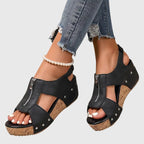 Women's Front-Zip Comfort Wedge Sandals