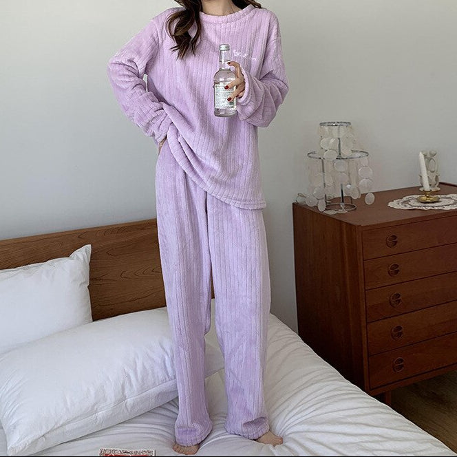 Women's Ribbed Fleece Long-Sleeve Top and Trousers Set