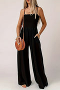 Women's Shirred Wide-Leg Jumpsuit with Spaghetti Straps