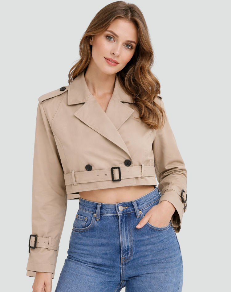 Short Cotton Trench Coat – Cropped Regular Fit