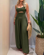Cut-Out Waist Cami Backless Ruched High Waist Summer Jumpsuit | Meave & Ivy
