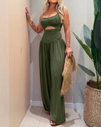 Cut-Out Waist Cami Backless Ruched High Waist Summer Jumpsuit | Meave & Ivy