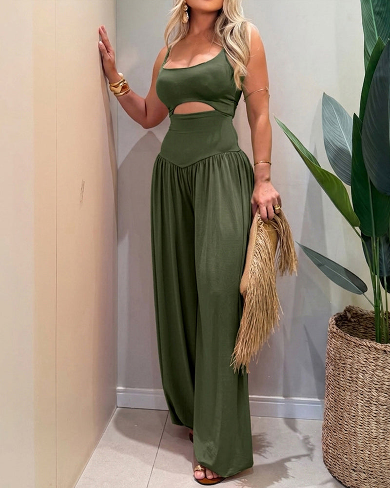 Cut-Out Waist Cami Backless Ruched High Waist Summer Jumpsuit | Meave & Ivy