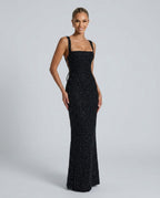Sequin Tie-Up Square Neck Maxi Dress