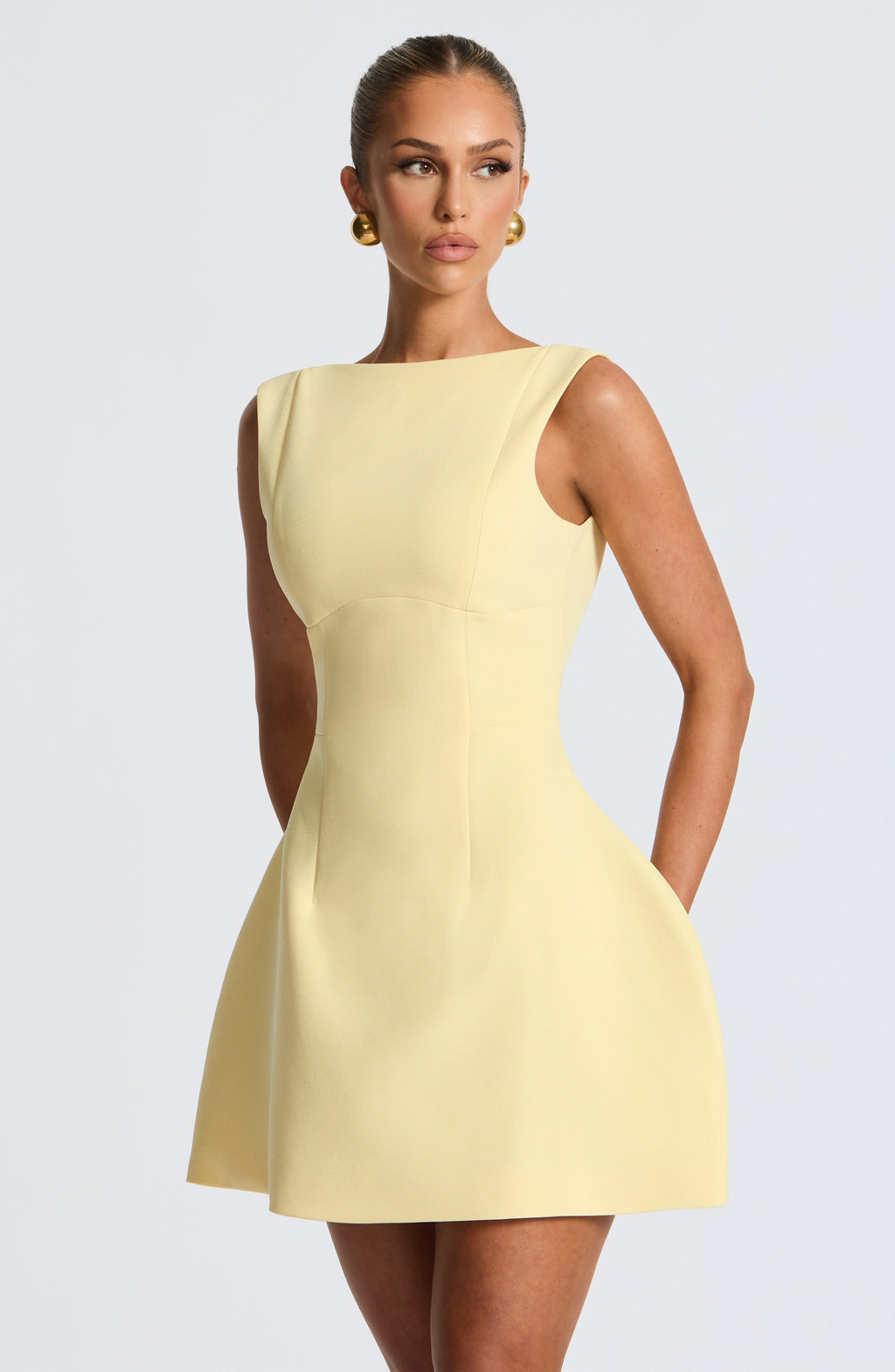 Lemon Yellow Tailored Mini Dress – Elegant Structured Occasion Dress | Meave & Ivy