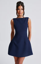 Navy Blue Tailored Mini Dress – Elegant Structured Occasion Dress | Meave & Ivy