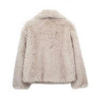 Women's Short Faux Fur Jacket with Wide Lapels and Side Pockets