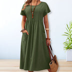 Pintuck Relaxed Midi Day Dress with Pockets