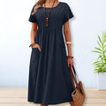 Pintuck Relaxed Midi Day Dress with Pockets