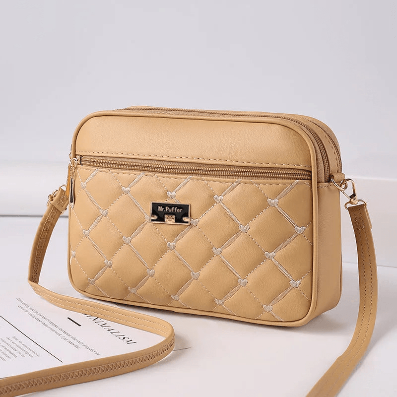 Women's Small Quilted Crossbody Bag with Double Zip Compartments