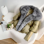 Women's Cropped Puffer Winter Jacket with Oversized Faux Fur Collar