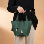 Structured Basket Handbag with Twist Lock – Faux Leather Bucket Bag