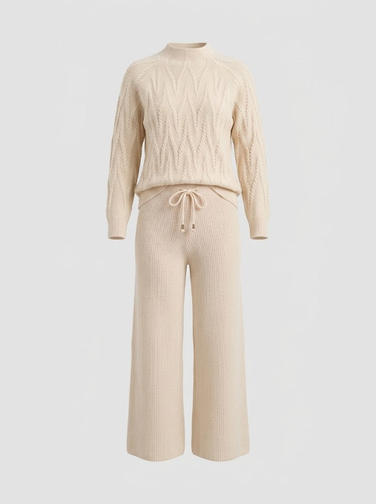 Women's Cable-Knit Trouser Co-Ord Set – Soft Long-Sleeve Sweater