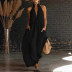 Resort Style Mandarin Collar Button Front Dress Cotton Linen Mix | Meave & Ivy