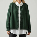 Women's Textured Knit Button-Up Cardigan with Round Neck and Chest Pocket