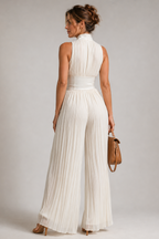 Green Floral Pleated Wide Leg Jumpsuit – Women's Wedding Guest Jumpsuit