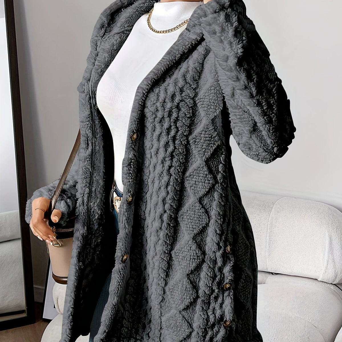 Women's Longline Textured Knit Cardigan with Button Front