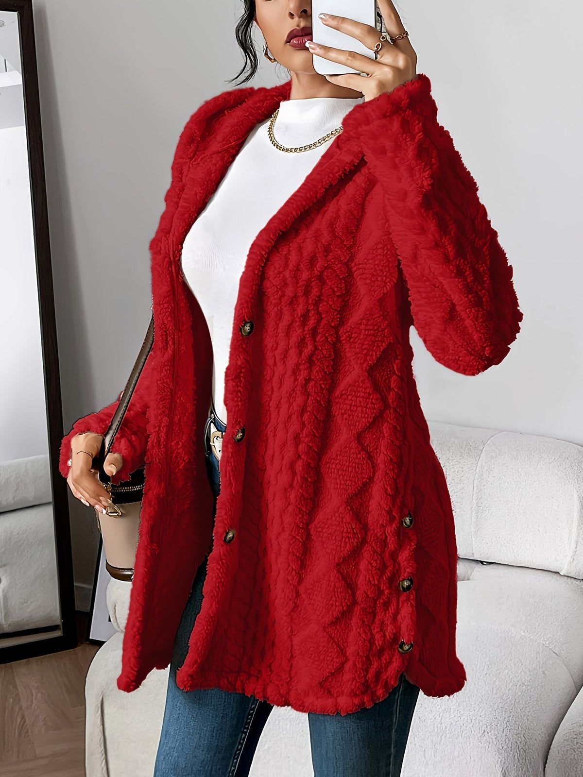 Women's Longline Textured Knit Cardigan with Button Front