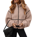 Women's Plush Teddy Fleece Zip-Up Jacket with High Stand Collar