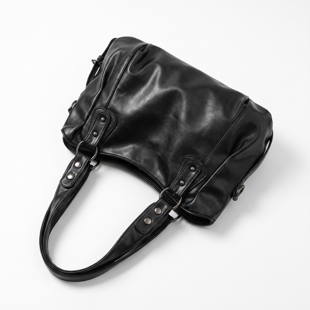Ruched Hobo Bag with Studded Strap Tabs