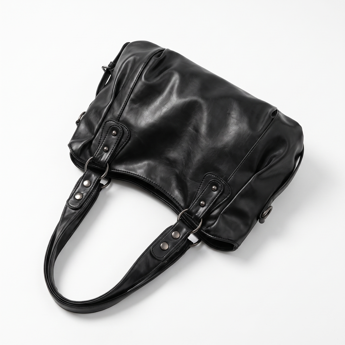 Ruched Hobo Bag with Studded Strap Tabs
