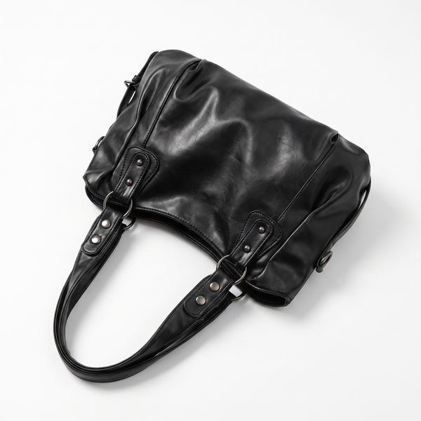 Ruched Hobo Bag with Studded Strap Tabs