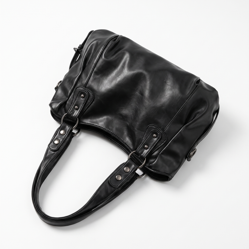 Ruched Hobo Bag with Studded Strap Tabs