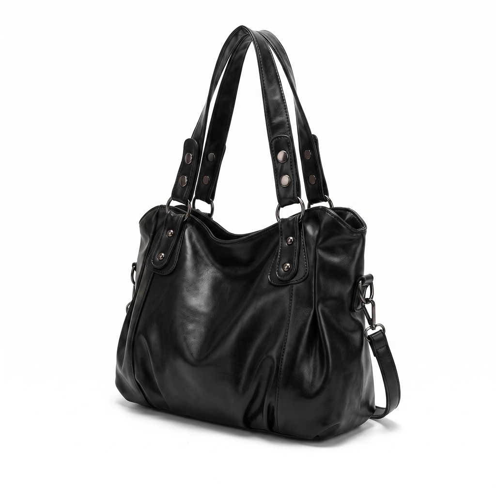 Ruched Hobo Bag with Studded Strap Tabs