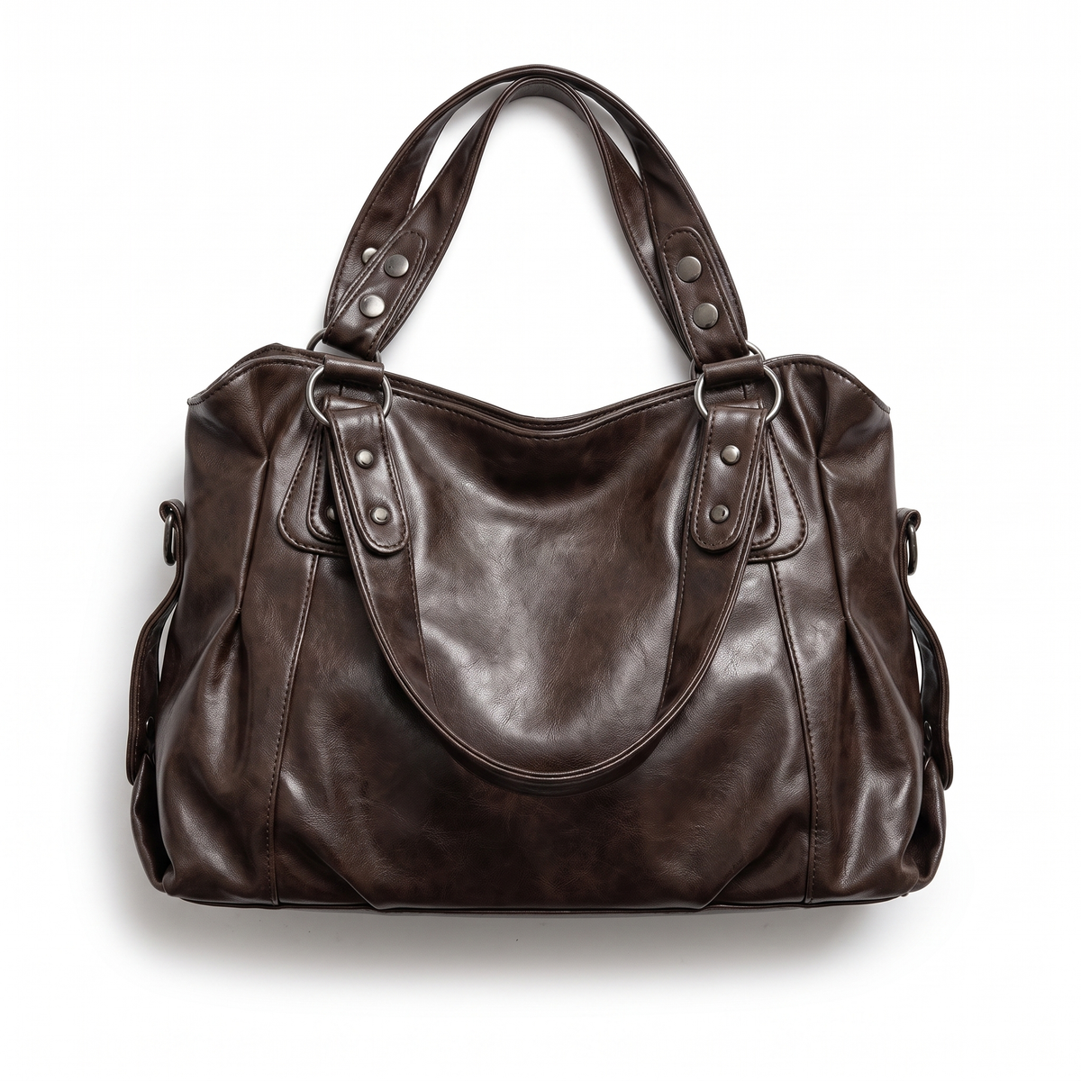Ruched Hobo Bag with Studded Strap Tabs