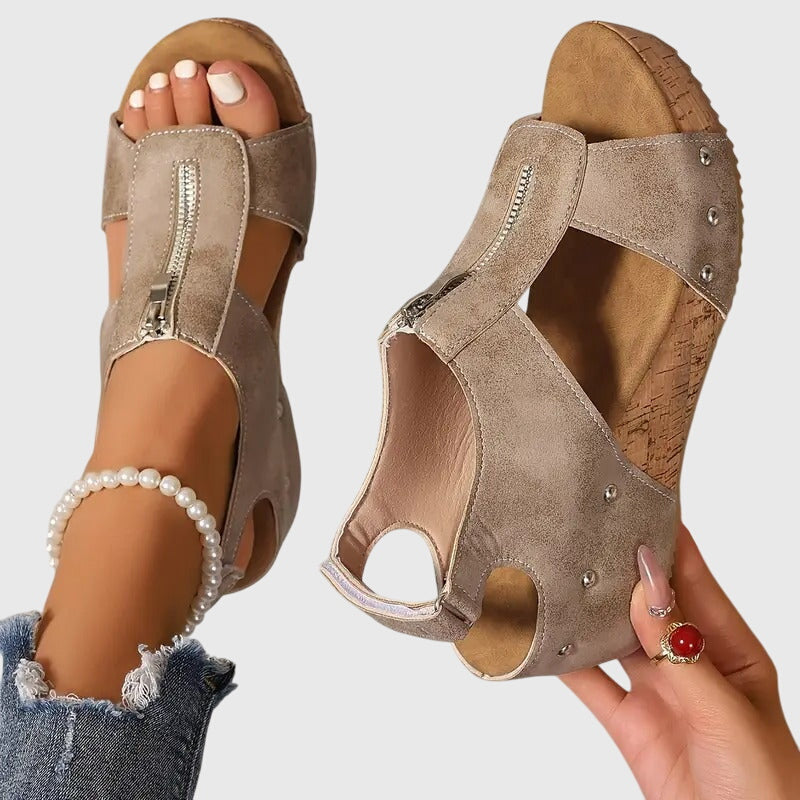 Women's Front-Zip Comfort Wedge Sandals