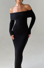 Black Bardot Knit Maxi Dress – Elegant Bodycon Evening Dress | Meave & Ivy