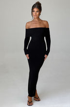 Black Bardot Knit Maxi Dress – Elegant Bodycon Evening Dress | Meave & Ivy