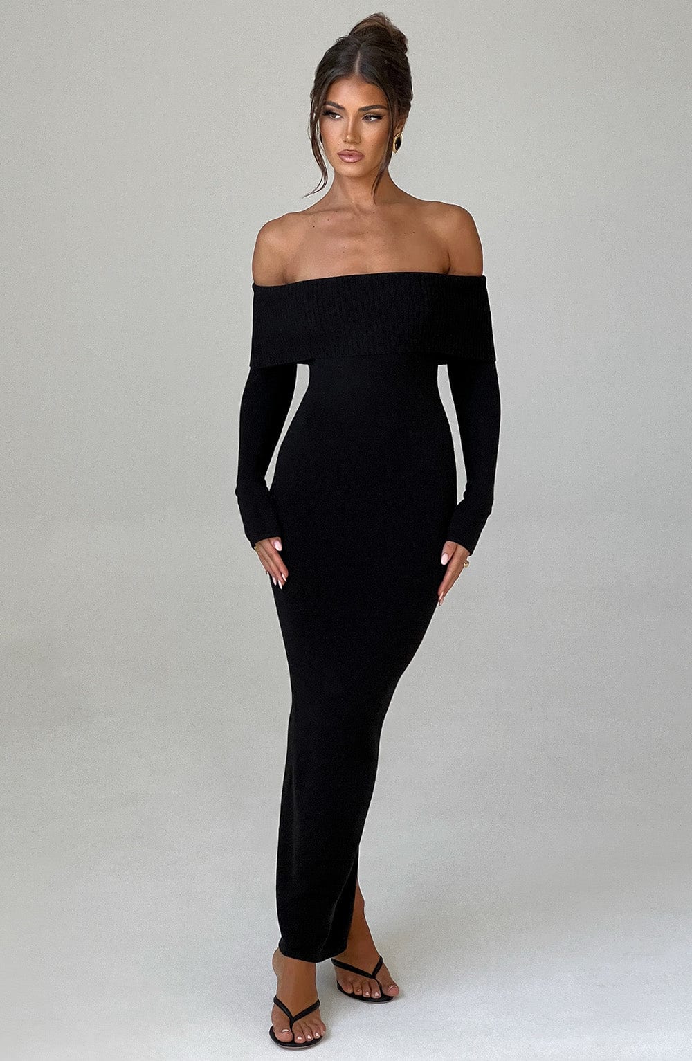 Black Bardot Knit Maxi Dress – Elegant Bodycon Evening Dress | Meave & Ivy