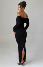 Black Bardot Knit Maxi Dress – Elegant Bodycon Evening Dress | Meave & Ivy