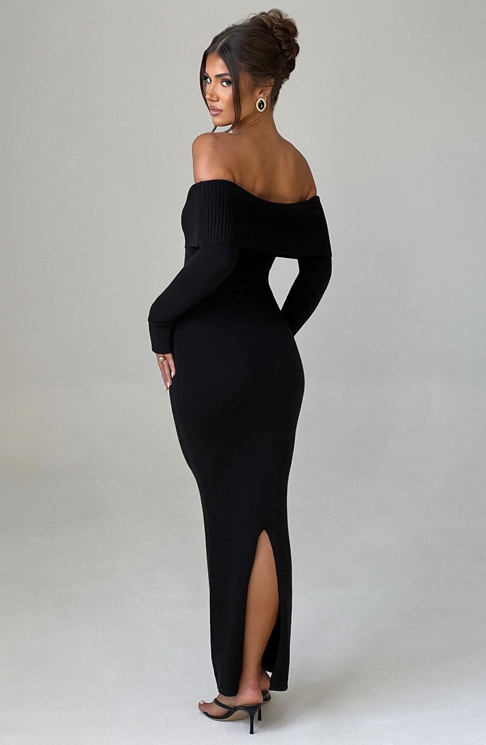 Black Bardot Knit Maxi Dress – Elegant Bodycon Evening Dress | Meave & Ivy