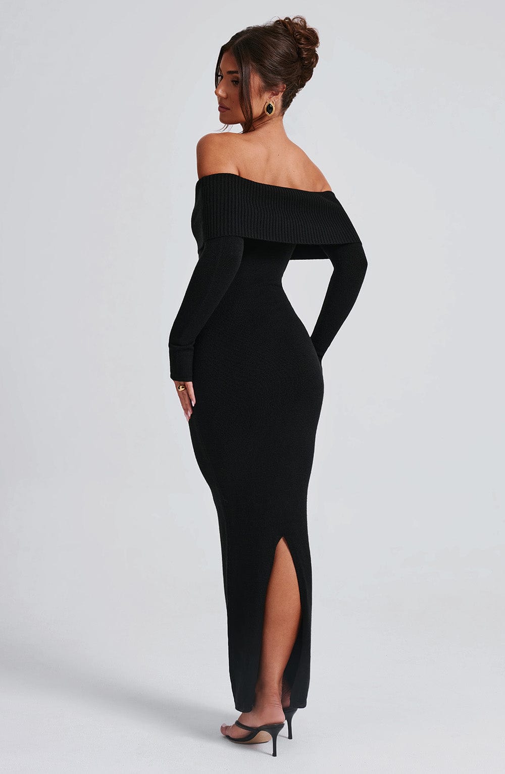 Black Bardot Knit Maxi Dress – Elegant Bodycon Evening Dress | Meave & Ivy