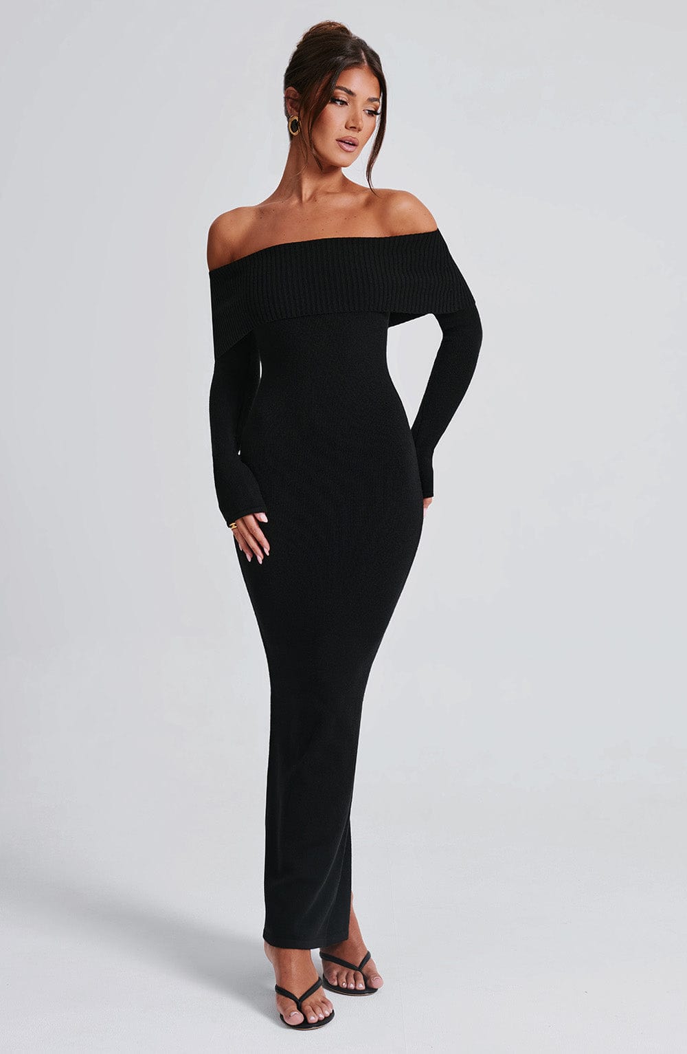Black Bardot Knit Maxi Dress – Elegant Bodycon Evening Dress | Meave & Ivy