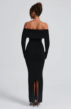 Black Bardot Knit Maxi Dress – Elegant Bodycon Evening Dress | Meave & Ivy