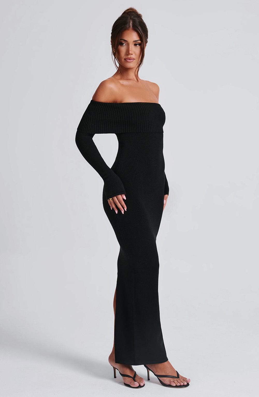 Black Bardot Knit Maxi Dress – Elegant Bodycon Evening Dress | Meave & Ivy